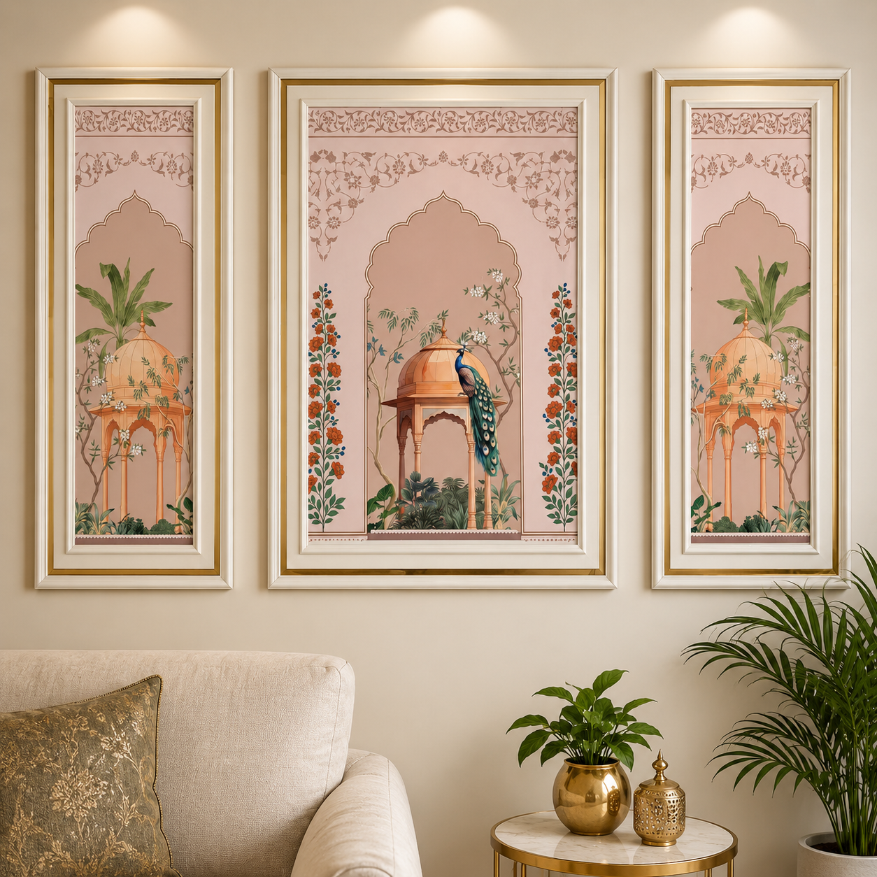 Elegant Botanical Pavilion Triptych