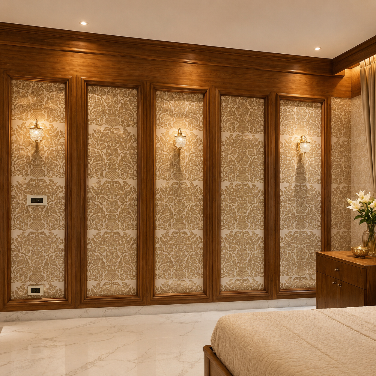 Luxurious Damask Panelled Bedroom